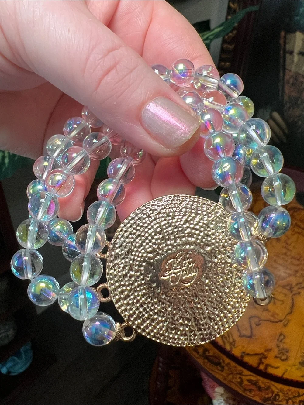 Kirk’s Folly Dream Angel Stretchy Iridescent AB Rhinestone Glass Beaded Bracelet
